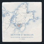 Gloucester Massachusetts Destination Wedding Favor Stone Coaster<br><div class="desc">These elegant Gloucester, Massachusetts map stone coasters are the perfect gift for newlyweds who love Cape Ann, or as gifts for your wedding party or destination wedding favors for your guests. This coaster has a heart over the Beauport Hotel and Cruiseport Gloucester and the map includes the coastal Cape Ann...</div>