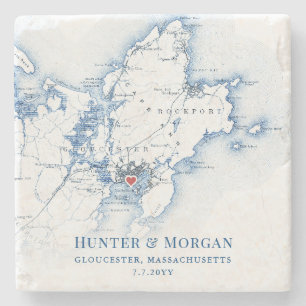 Gloucester Massachusetts Destination Wedding Favor Stone Coaster