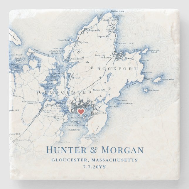 Gloucester Massachusetts Destination Wedding Favor Stone Coaster (Front)