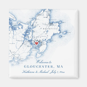 Gloucester Massachusetts Map Wedding Favor Magnet