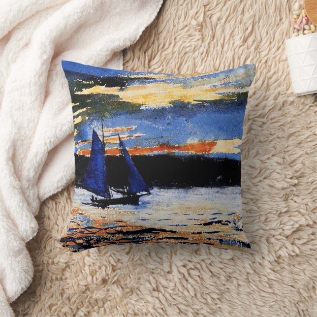 Gloucester Sunset painting Throw Pillow (Blanket)