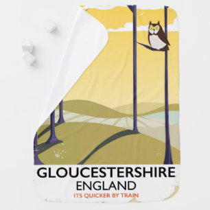Gloucestershire, England Train travel poster. Receiving Blanket