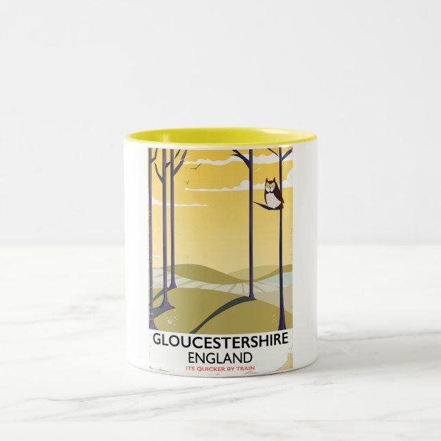 Gloucestershire, England Train travel poster. Two-Tone Coffee Mug (Center)