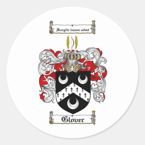GLOVER FAMILY CREST _  GLOVER COAT OF ARMS CLASSIC ROUND STICKER