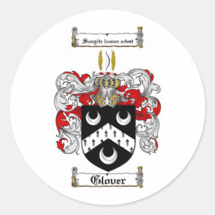 GLOVER FAMILY CREST - GLOVER COAT OF ARMS CLASSIC ROUND STICKER