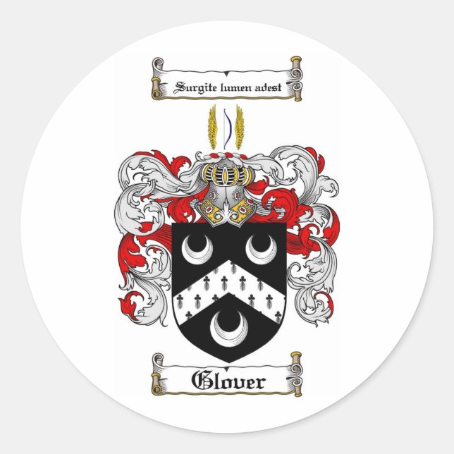 GLOVER FAMILY CREST -  GLOVER COAT OF ARMS CLASSIC ROUND STICKER (Front)