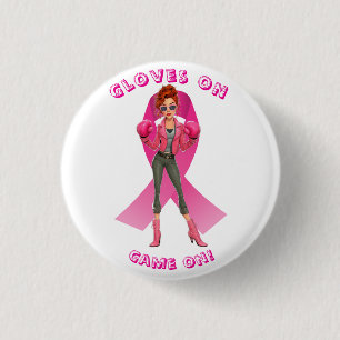 Gloves On, Game On! Breast Cancer Awareness Button