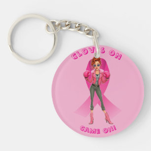 Gloves On, Game On! Breast Cancer Awareness Keychain