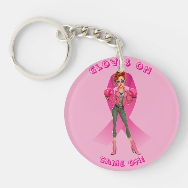 Gloves On, Game On! Breast Cancer Awareness Keychain (Front)