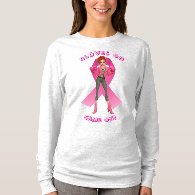Gloves On, Game On! Breast Cancer Awareness T-Shirt (Front)