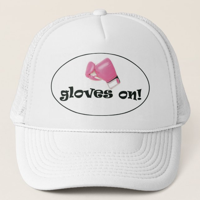 Gloves On! Pastel Pink Boxing Gloves Trucker Hat (Front)