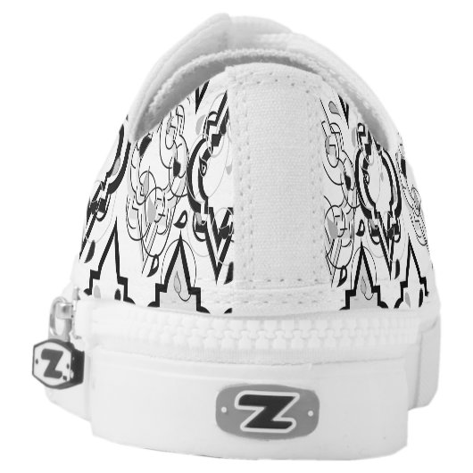 Gloves with playful ornament black and white Low-Top sneakers (Left Shoe Back)