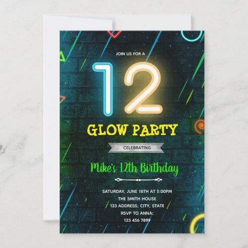 Glow 12 party invitation