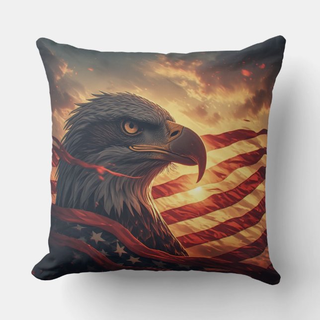 Glow American Eagle Patriotic USA Pride Throw Pillow (Front)