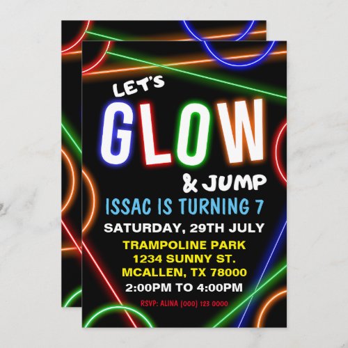 Glow and Jump Birthday Invitation
