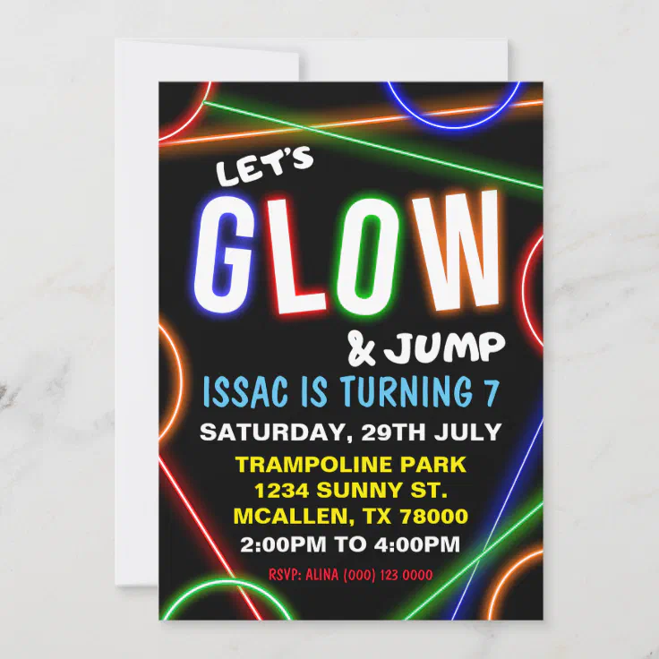 Glow and Jump Birthday Invitation Zazzle