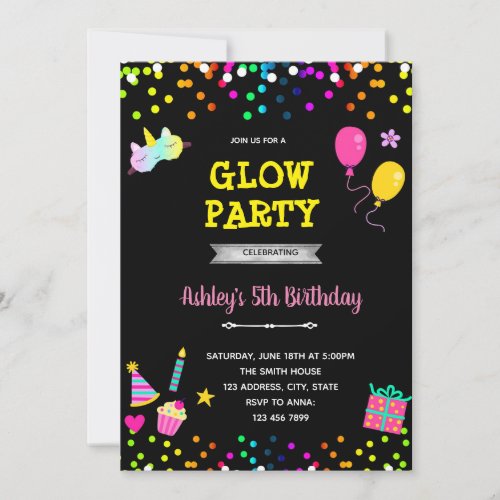 Glow and sleepover party invitation