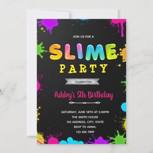 Glow and sleepover slime party invitation