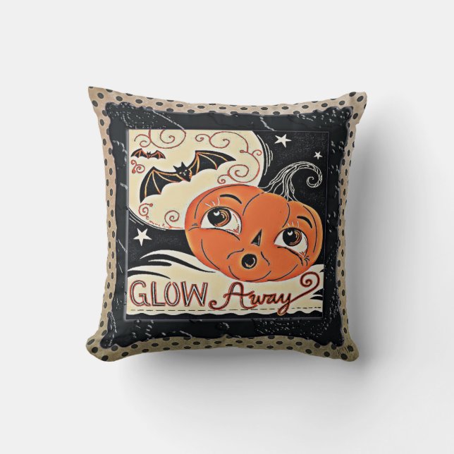 Glow Away Pretty Pumpkin Throw Pillow (Front)