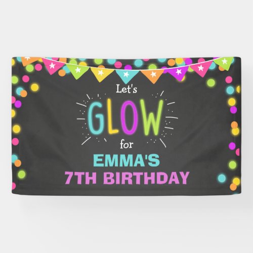 Glow birthday banner Disco party Neon Laser tag