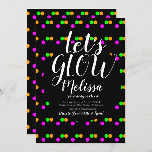 Glow Birthday Confetti Neon Glow In The Dark Party Invitation