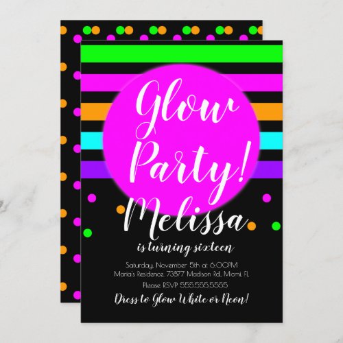 Glow Birthday Crazy Neon Glow In The Dark Party Invitation