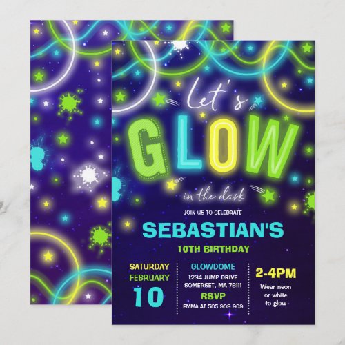 Glow Birthday Invitation Neon Glow Dance Party