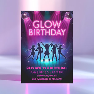 Glow Birthday Invitation Neon Lights Dance Party