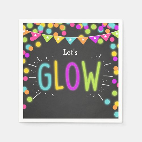 Glow birthday Paper Napkins Neon Disco party Laser