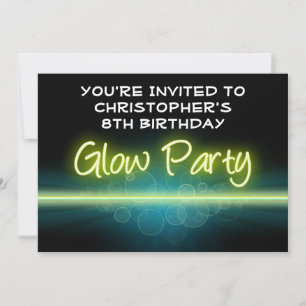 Glow Birthday Party, Blue/Yellow Blacklight Invitation