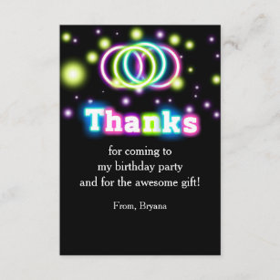 Glow Birthday Party Neon Lights Thank You Card