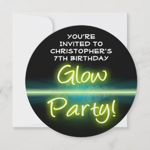 Glow Birthday Party, Yellow/Green Blacklight Invitation