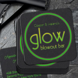 Glow Blowout Bar Add Your Name Neon Green Square Business Card