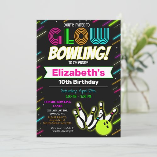 Glow Bowling Birthday Invitation