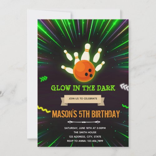 Glow bowling birthday invitation