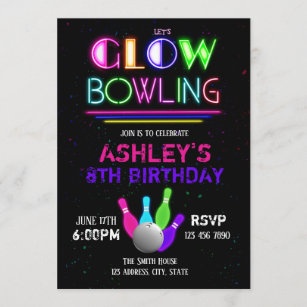  Bowling Birthday Invitation, bowling invitations for kids  birthday, rainbow neon glow bowling Birthday party Invitations, 25 Invitations  Cards and Envelopes, Let's Strike Up Some Fun Bowling Party Invitation  MD1019 