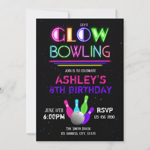Glow bowling invitation