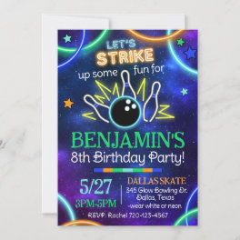 Glow Bowling Invitation, Glow Bowling Birthday Inv Invitation