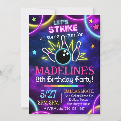 Glow Bowling Invitation, Glow Bowling Birthday
