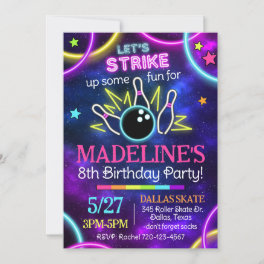 Glow Bowling Invitation, Glow Bowling Birthday Invitation