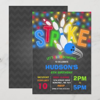 Glow Bowling Invitation Neon Glow Bowling Party