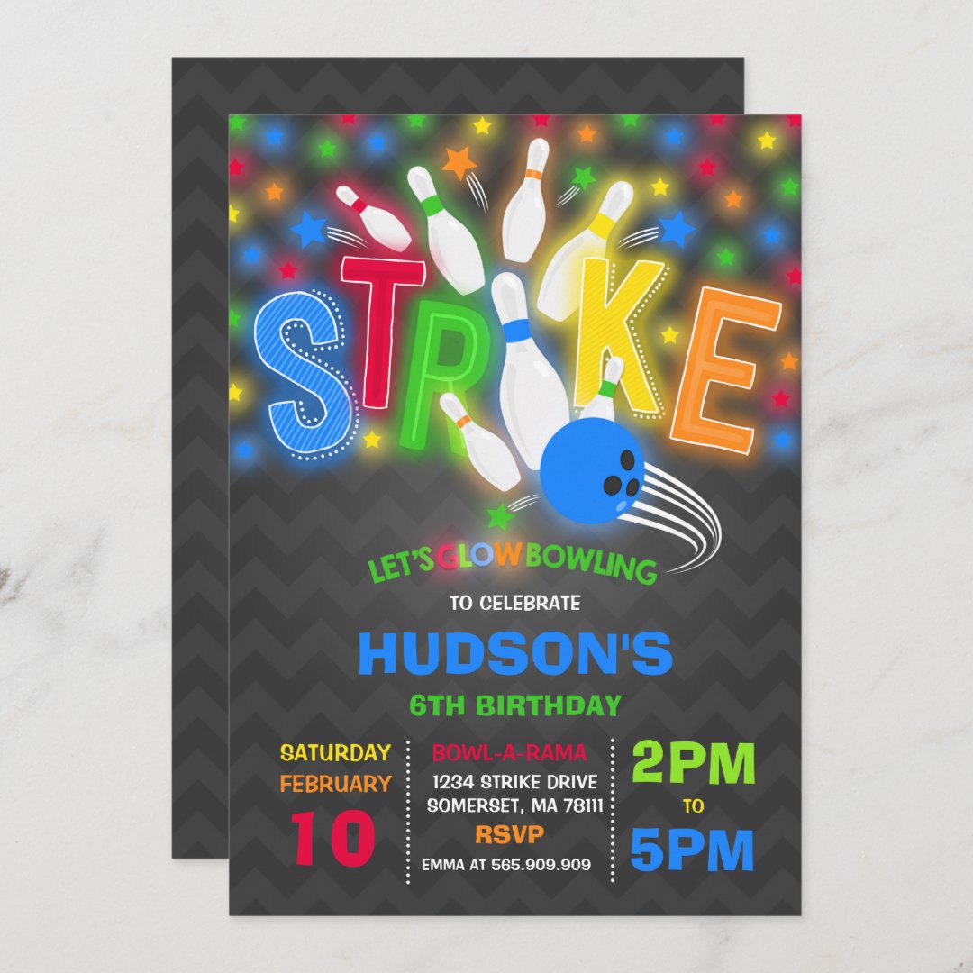 Glow Bowling Invitation Neon Glow Bowling Party Zazzle