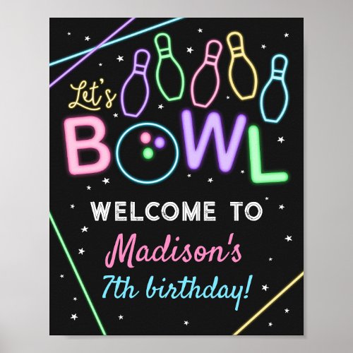 Glow Bowling Welcome Birthday Party Sign