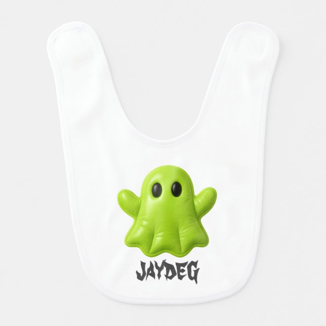 Glow Buddy Baby Bib – Cute Green Ghost (Front)