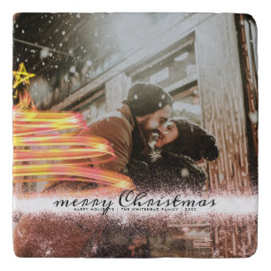 Glow Christmas Tree Star Photo Glitter Trivet