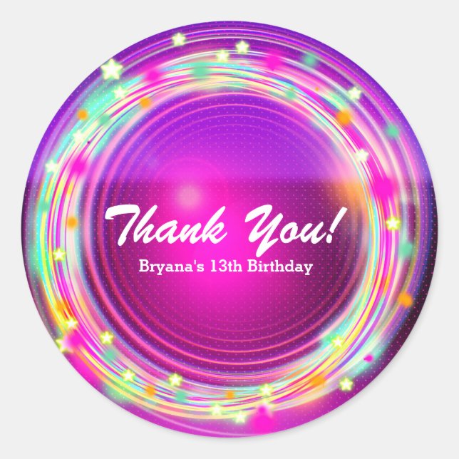 Glow Circles & Stars Birthday Party Favor Stickers (Front)