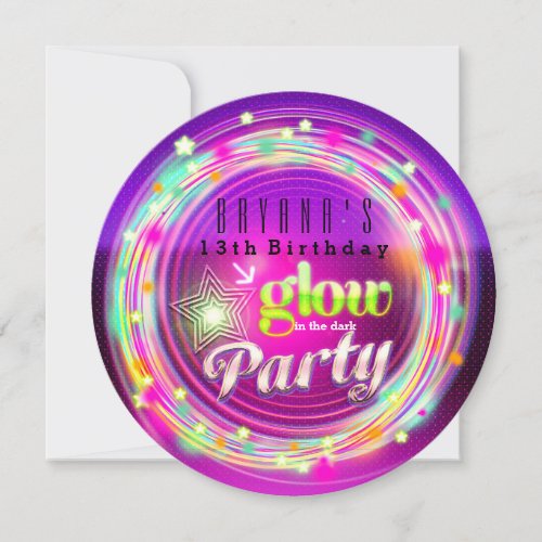 Glow Circles  Stars Birthday Party Invitations