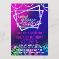 GLOW crazy birthday disco party invite