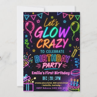 Glow Crazy Girl Birthday Invitation