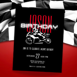 Glow dark birthday motorcycle invitation